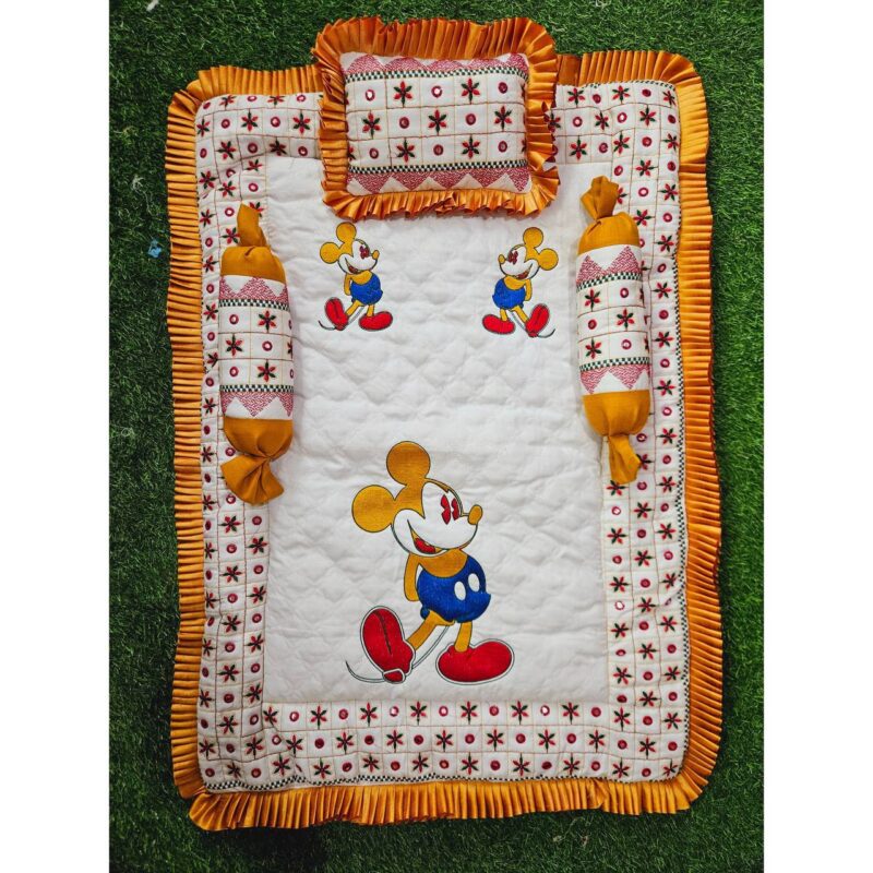 Godadi Wala Baby Bedding Set Embroidery Work Mickey mouse Combo(0-10)Months ( Yellow ) - Image 2