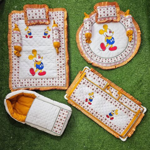 Godadi Wala Baby Bedding Set Embroidery Work Mickey mouse Combo(0-10)Months ( Yellow )