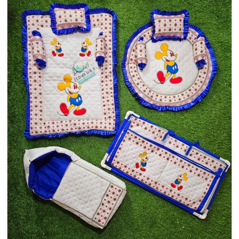 GODADI WALA present new born baby set combo 100% cotton | embroidery work mickey mouse ( 0-10 Months ) blue