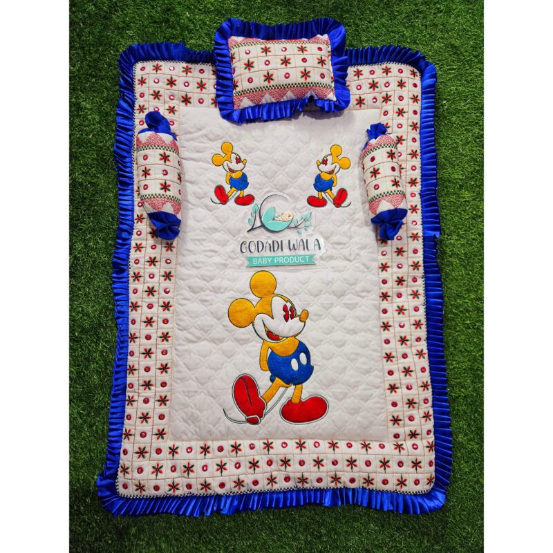 GODADI WALA present new born baby set combo 100% cotton | embroidery work mickey mouse ( 0-10 Months ) blue - Image 2