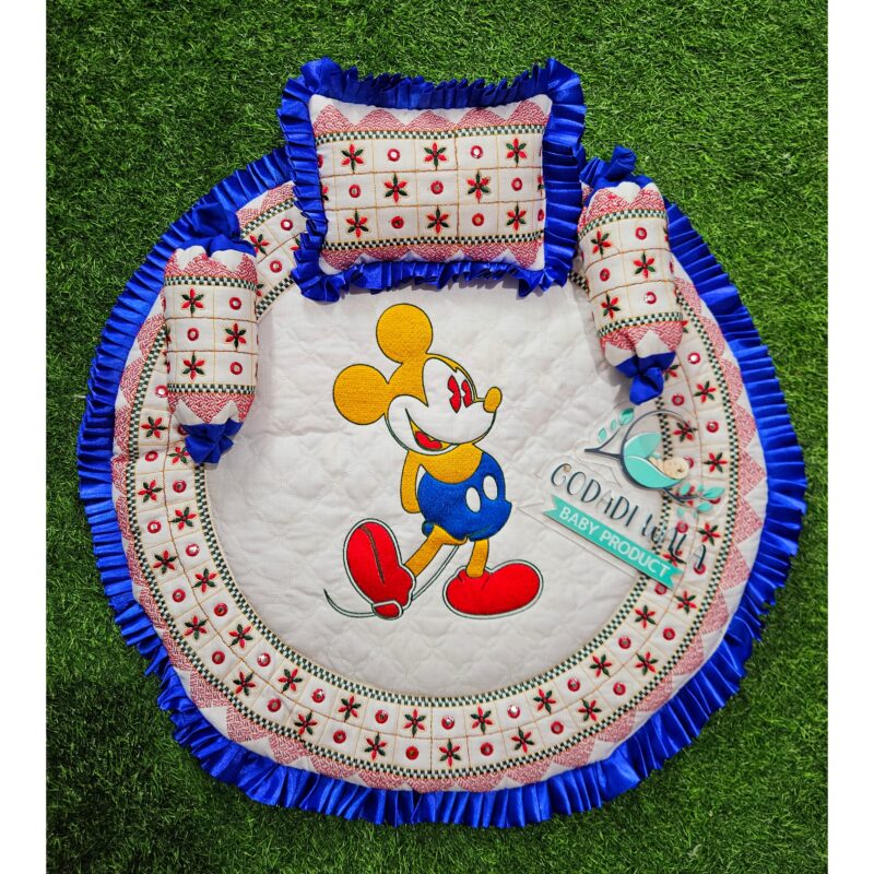 GODADI WALA present new born baby set combo 100% cotton | embroidery work mickey mouse ( 0-10 Months ) blue - Image 3