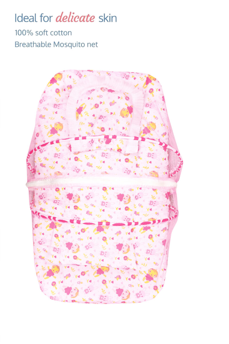 GODADI WALA Present Print Cotton Bedding Set Thick Base Foldable  with Mosquito Net and Head Pillow - Zip Closure (pink baby & bird) - Image 2