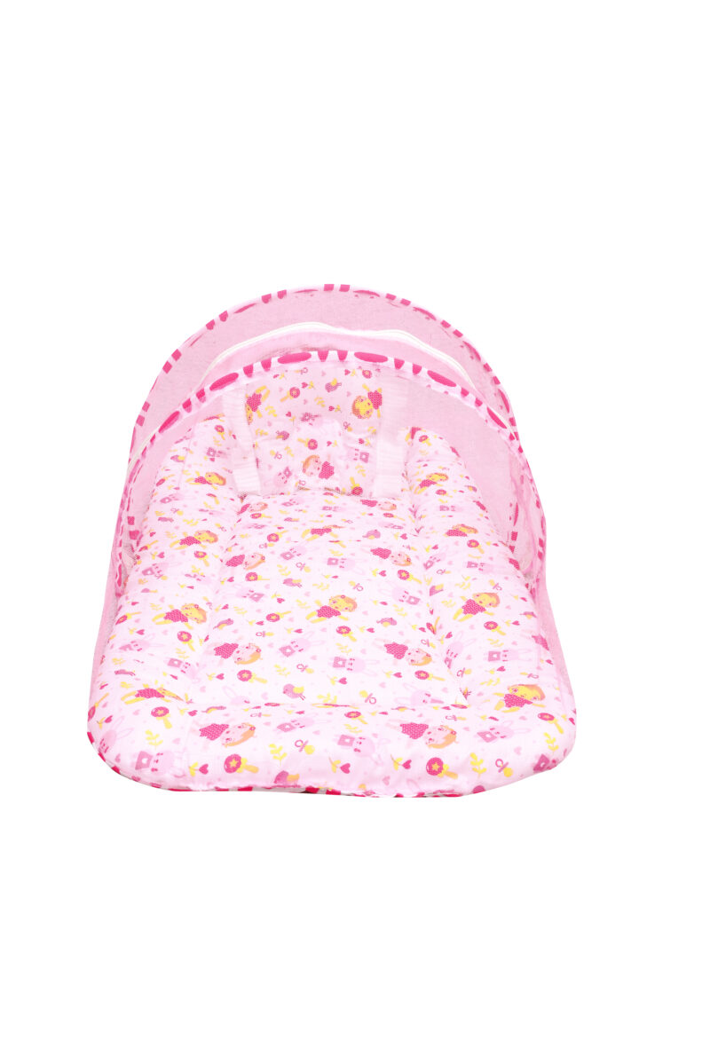 GODADI WALA Present Print Cotton Bedding Set Thick Base Foldable  with Mosquito Net and Head Pillow - Zip Closure (pink baby & bird) - Image 3