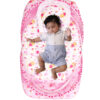 GODADI WALA Present Print Cotton Bedding Set Thick Base Foldable  with Mosquito Net and Head Pillow - Zip Closure (pink baby & bird)