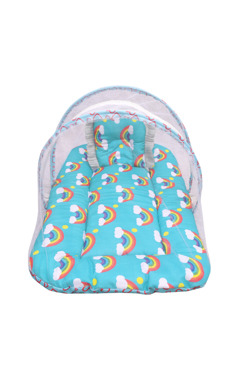 GODADI WALA Present Print Cotton Bedding Set Thick Base Foldable  with Mosquito Net and Head Pillow - Zip Closure (Blue Rainbo) - Image 6