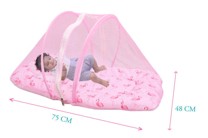 GODADI WALA Present Print Cotton Bedding Set Thick Base Foldable  with Mosquito Net and Head Pillow - Zip Closure (pink duck) - Image 3