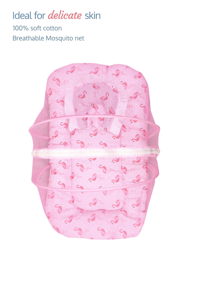 GODADI WALA Present Print Cotton Bedding Set Thick Base Foldable  with Mosquito Net and Head Pillow - Zip Closure (pink duck) - Image 5