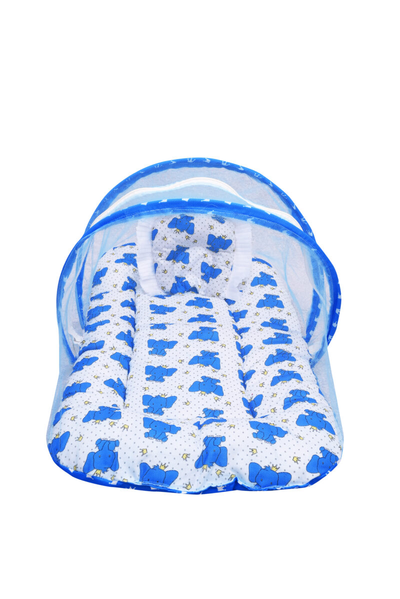 GODADI WALA Present Print Cotton Bedding Set Thick Base Foldable  with Mosquito Net and Head Pillow - Zip Closure (Blue Elephant) - Image 5