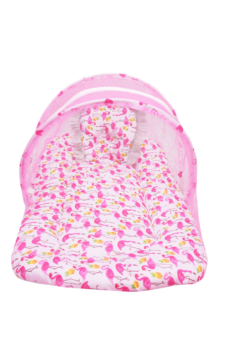 GODADI WALA Present Print Cotton Bedding Set Thick Base Foldable  with Mosquito Net and Head Pillow - Zip Closure (pink white duck) - Image 2