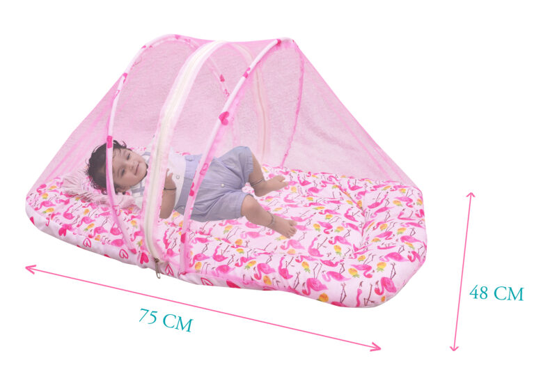 GODADI WALA Present Print Cotton Bedding Set Thick Base Foldable  with Mosquito Net and Head Pillow - Zip Closure (pink white duck) - Image 4