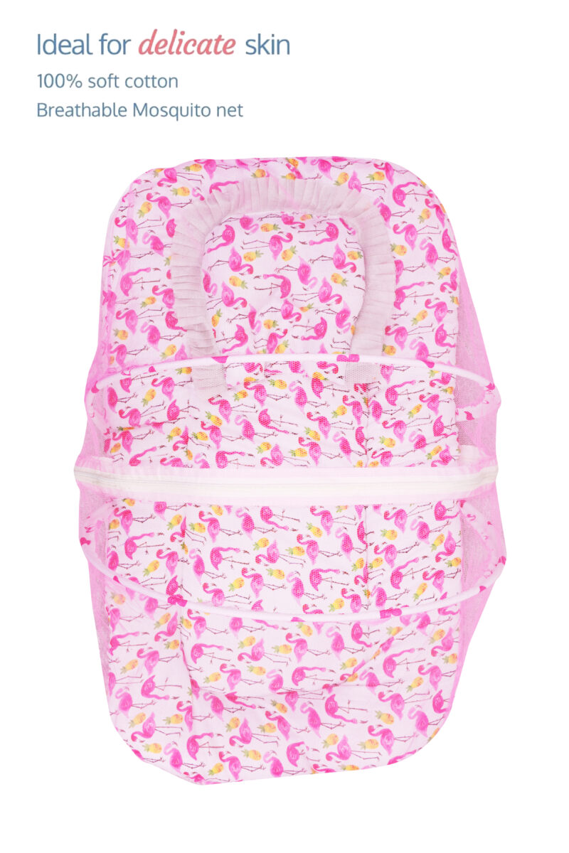 GODADI WALA Present Print Cotton Bedding Set Thick Base Foldable  with Mosquito Net and Head Pillow - Zip Closure (pink white duck) - Image 6