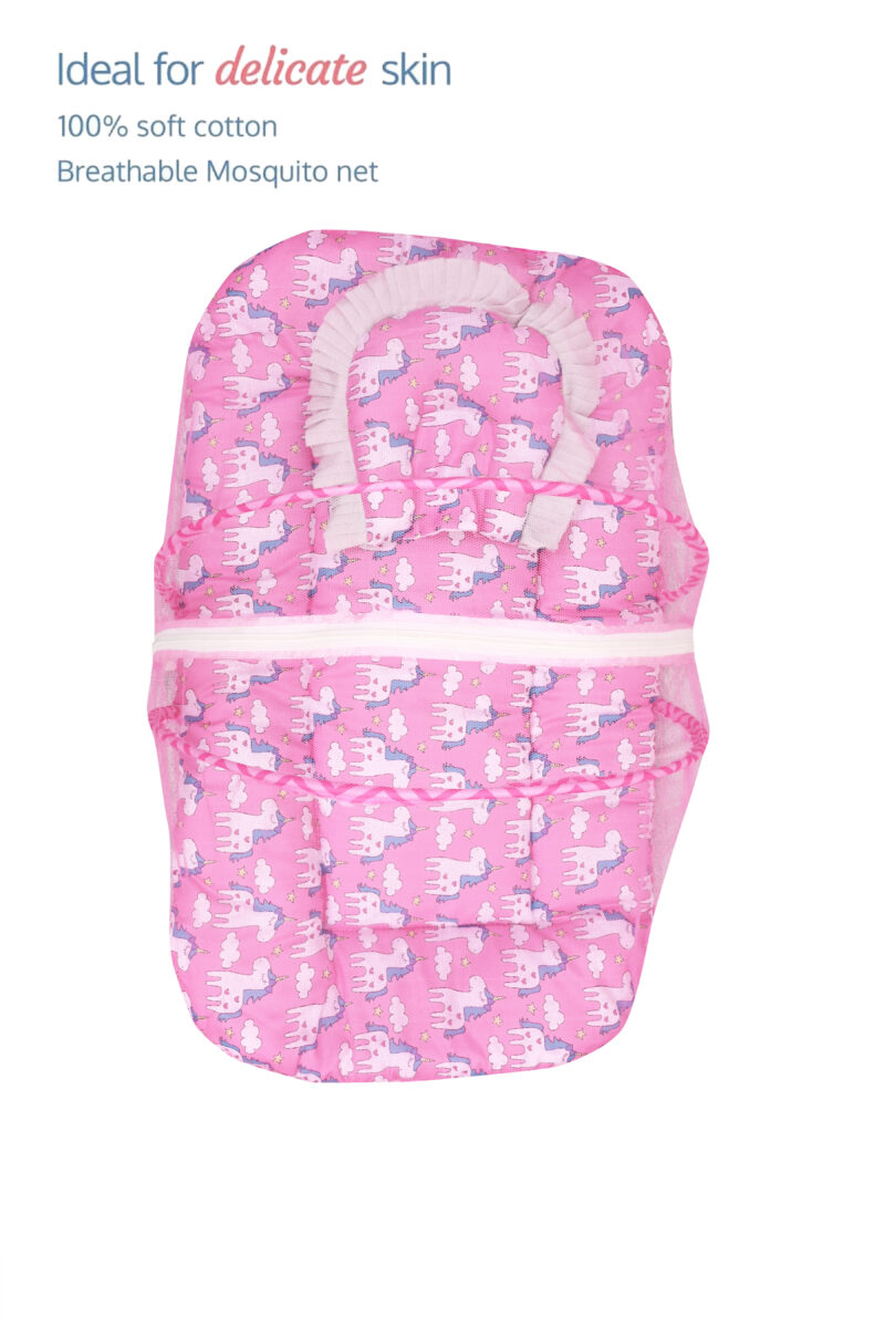 GODADI WALA Present Print Cotton Bedding Set Thick Base Foldable  with Mosquito Net and Head Pillow - Zip Closure (pink unicorn) - Image 5
