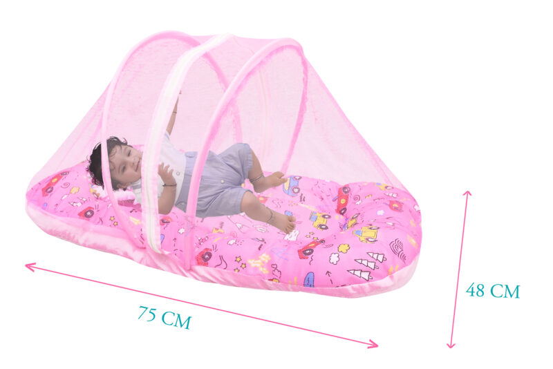 GODADI WALA Present Print Cotton Bedding Set Thick Base Foldable  with Mosquito Net and Head Pillow - Zip Closure (pink car) - Image 3