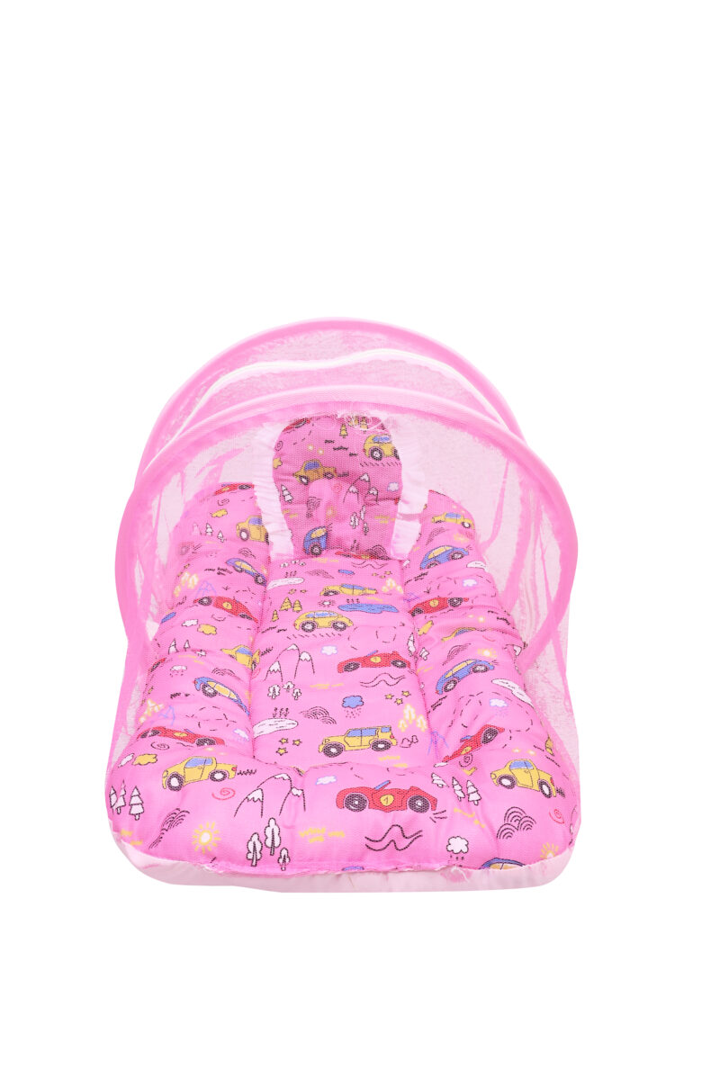 GODADI WALA Present Print Cotton Bedding Set Thick Base Foldable  with Mosquito Net and Head Pillow - Zip Closure (pink car) - Image 6