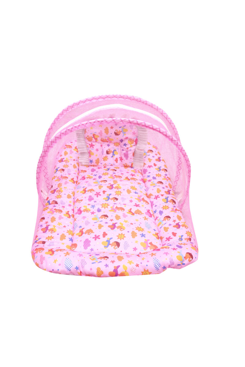 GODADI WALA Present Print Cotton Bedding Set Thick Base Foldable  with Mosquito Net and Head Pillow - Zip Closure (pink baby-fish-sun) - Image 3