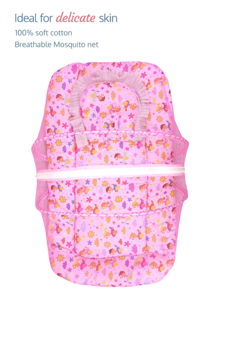 GODADI WALA Present Print Cotton Bedding Set Thick Base Foldable  with Mosquito Net and Head Pillow - Zip Closure (pink baby-fish-sun) - Image 5