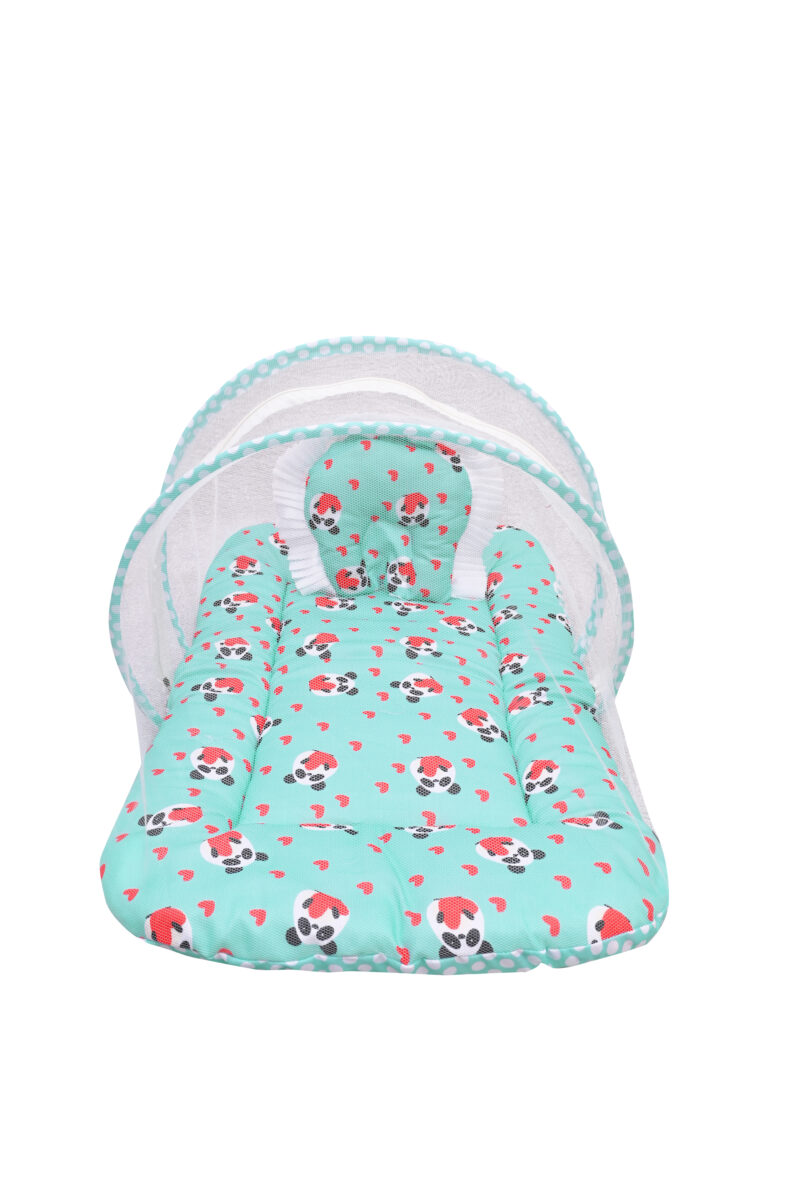 GODADI WALA Present Print Cotton Bedding Set Thick Base Foldable  with Mosquito Net and Head Pillow - Zip Closure (Green Panda) - Image 6