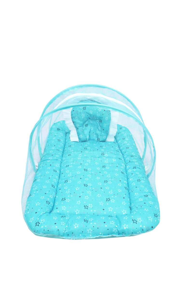 GODADI WALA Present Print Cotton Bedding Set Thick Base Foldable  with Mosquito Net and Head Pillow - Zip Closure (Green Star) - Image 5