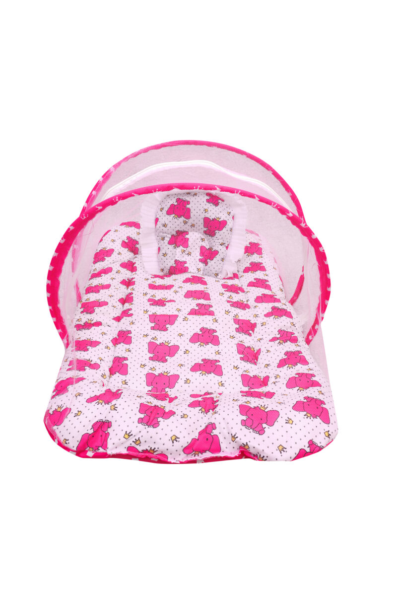GODADI WALA Present Print Cotton Bedding Set Thick Base Foldable  with Mosquito Net and Head Pillow - Zip Closure (pink elephant) - Image 4
