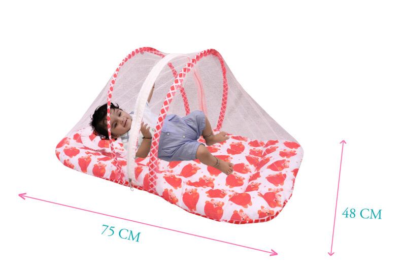 GODADI WALA Present Print Cotton Bedding Set Thick Base Foldable  with Mosquito Net and Head Pillow - Zip Closure (red panda) - Image 4