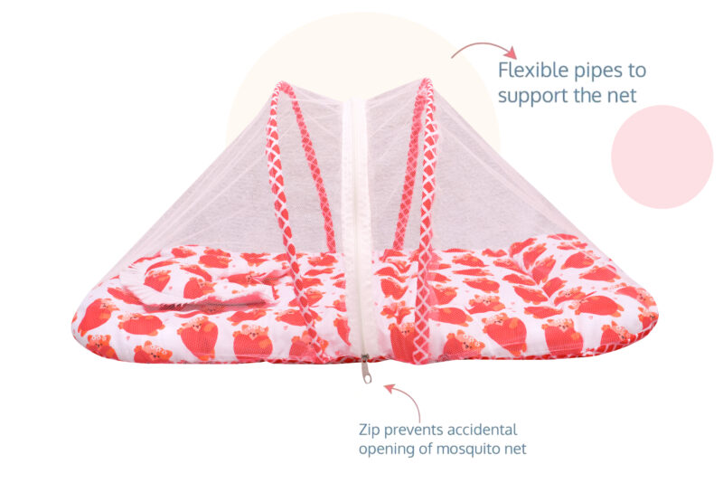 GODADI WALA Present Print Cotton Bedding Set Thick Base Foldable  with Mosquito Net and Head Pillow - Zip Closure (red panda) - Image 5