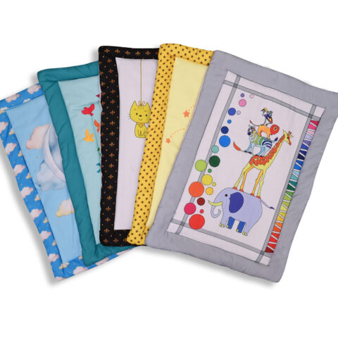 GODADI WALA present a new born baby 1 pcs godadi set (5-g-grey elephant-yellow elephant-black animal-rama meow-blue baloon)