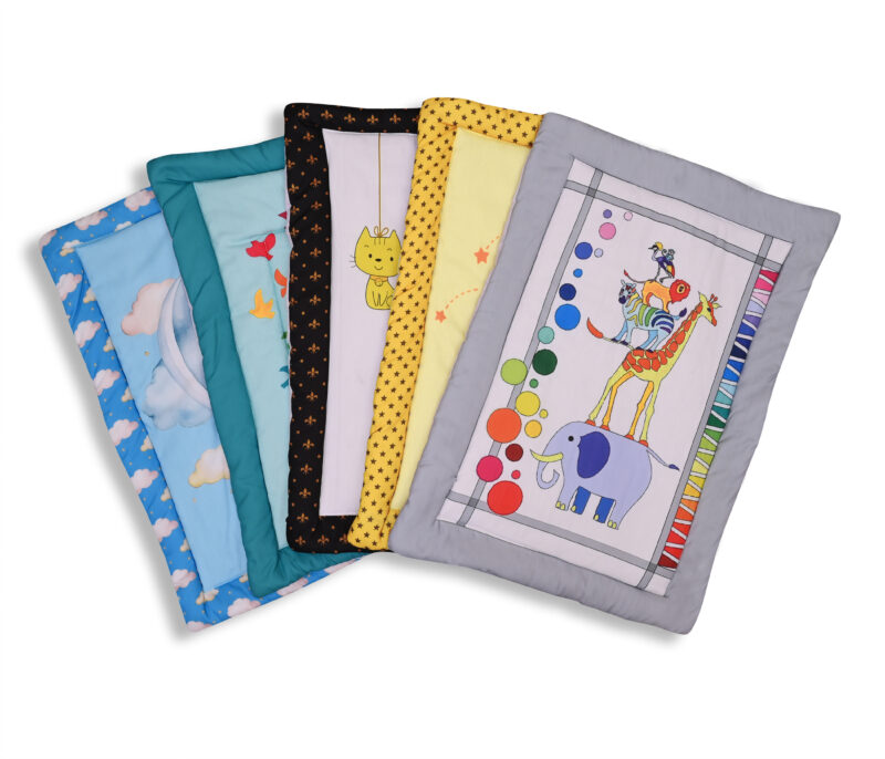 GODADI WALA present a new born baby 1 pcs godadi set (5-g-grey elephant-yellow elephant-black animal-rama meow-blue baloon)