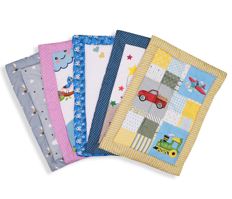 GODADI WALA present a new born baby 1 pcs godadi set (5-g-yellow car-darkblue panda-pink jiraf-grey hello-blue-cycle)