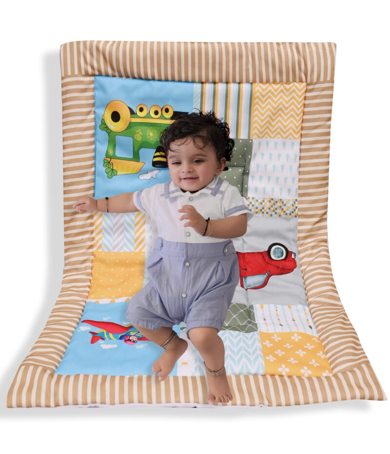 GODADI WALA present a new born baby 1 pcs godadi set (5-g-yellow car-darkblue panda-pink jiraf-grey hello-blue-cycle) - Image 6
