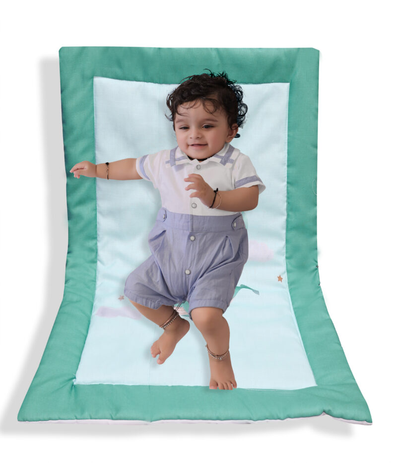 GODADI WALA present a new born baby 1 pcs godadi set (5-g-green wheal-darkcofee love-blue lion-brown baloon-cofee hello) - Image 2