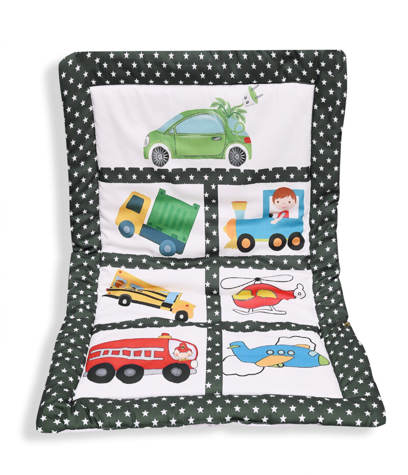 GODADI WALA present a new born baby 1 pcs godadi set (5-g-grey hello-red-trucks-darkblue panda-black trucks-yellow-bottle) - Image 5