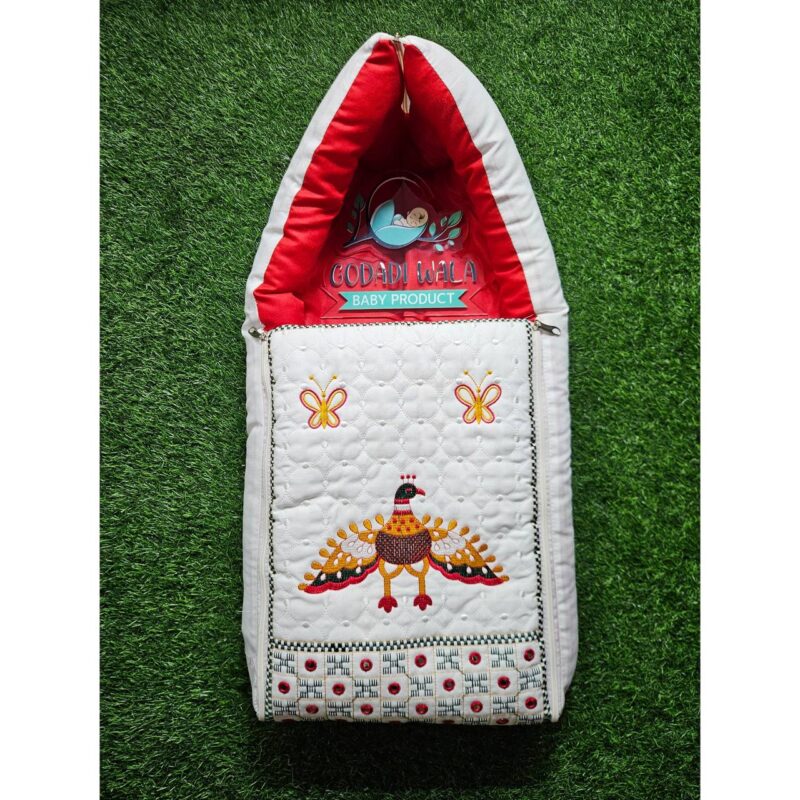 Godadi Wala Baby Bedding Set Embroidery Work Morpankh With Tent (0-10)Months (Red) - Image 7