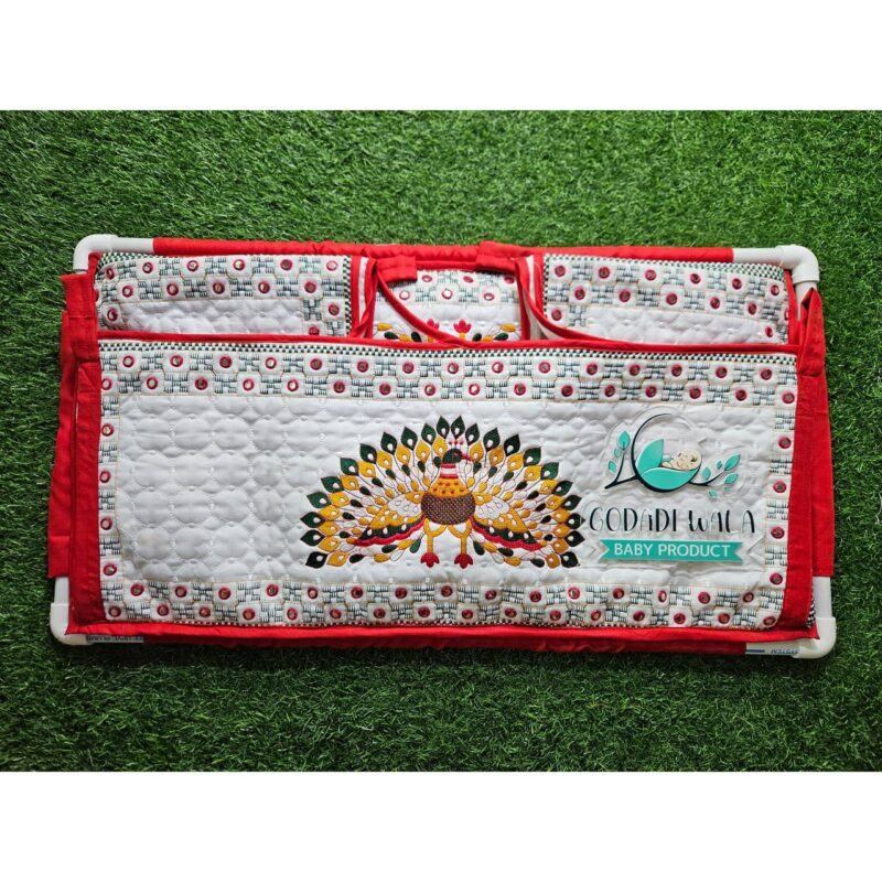 Godadi Wala Baby Bedding Set Embroidery Work Morpankh With Tent (0-10)Months (Red) - Image 2