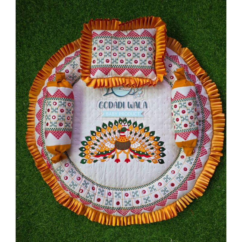 Godadi Wala Baby Bedding Set Embroidery Work Morpankh (0-10)Months (Yellow) - Image 2
