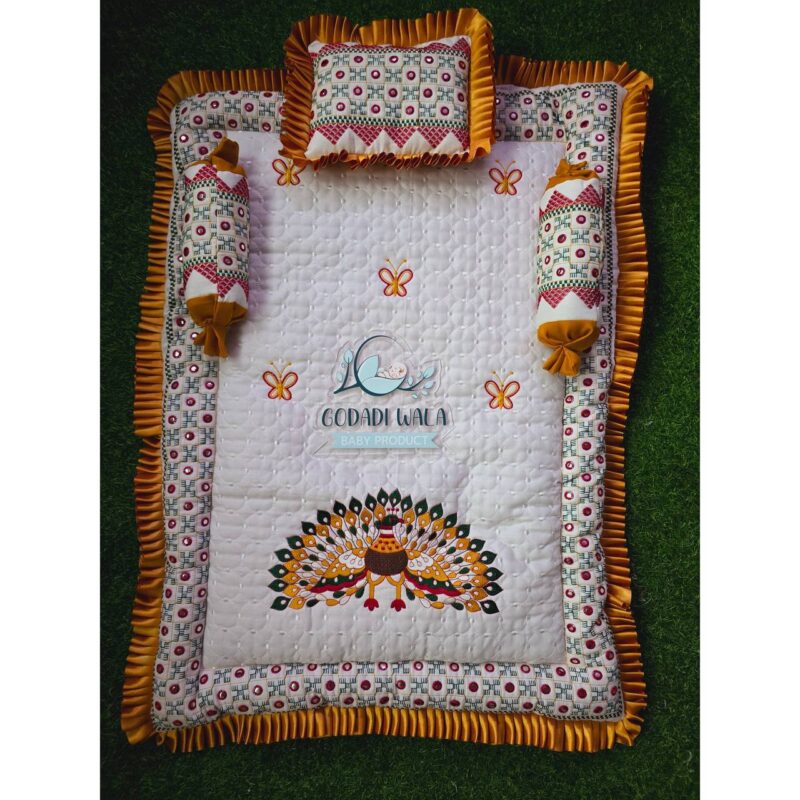 Godadi Wala Baby Bedding Set Embroidery Work Morpankh (0-10)Months (Yellow) - Image 4