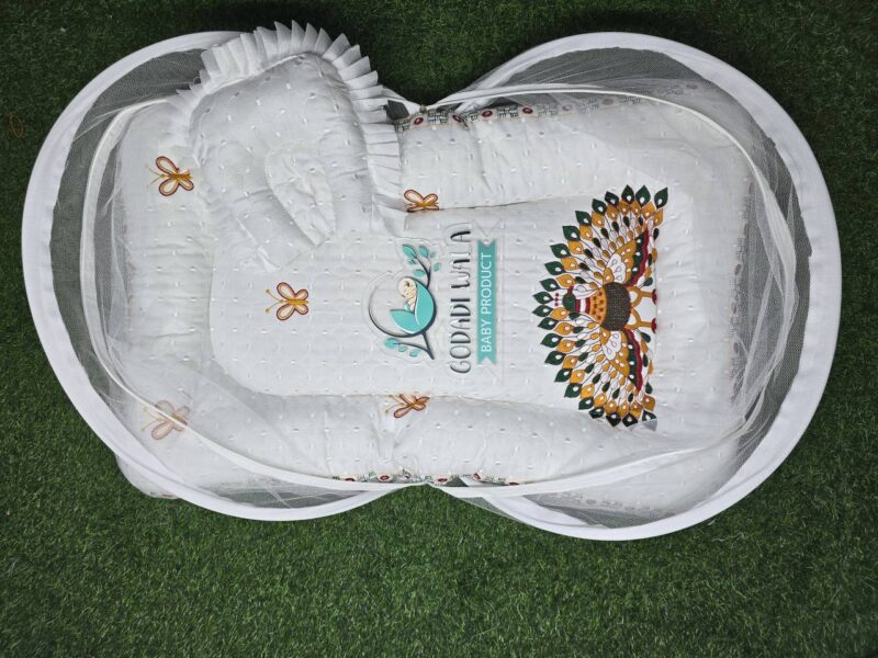 Godadi Wala Baby Bedding Set Embroidery Work Morpankh With Tent (0-10)Months (Red) - Image 5