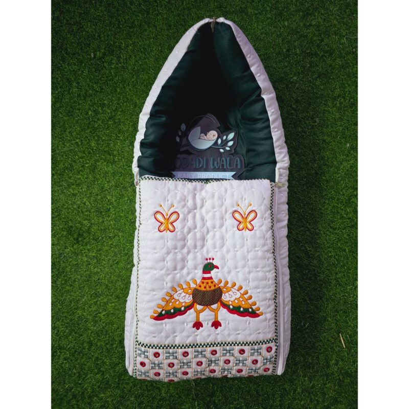 Godadi Wala Baby Bedding Set Embroidery Work Morpankh (0-10)Months (Green) - Image 2