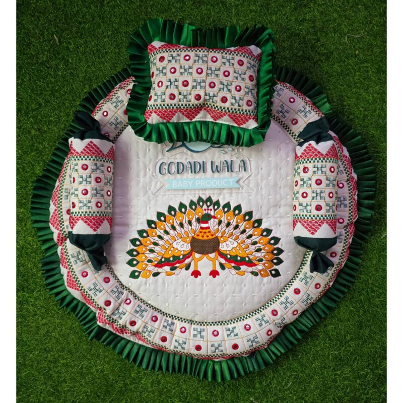 Godadi Wala Baby Bedding Set Embroidery Work Morpankh (0-10)Months (Green) - Image 3