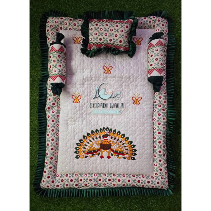 Godadi Wala Baby Bedding Set Embroidery Work Morpankh (0-10)Months (Green) - Image 4