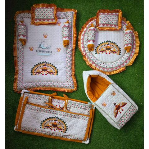 Godadi Wala Baby Bedding Set Embroidery Work Morpankh (0-10)Months (Yellow)