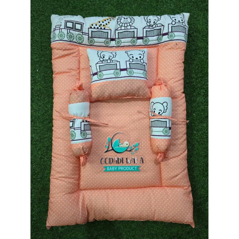 Godadi Wala Baby Bedding Set Embroidery with Digital train set  (0-10)Months (Green) (Copy) - Image 5