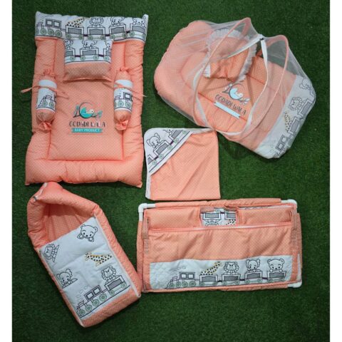 Godadi Wala Baby Bedding Set Embroidery with Digital train set  (0-10)Months (Green) (Copy)