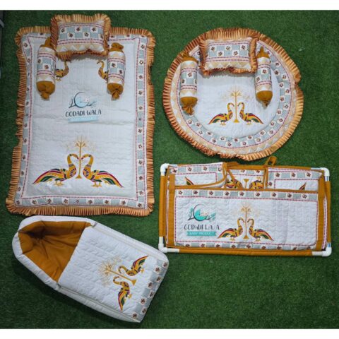 Godadi Wala Baby Bedding Set Embroidery Mor + Mor  (0-10)Months (Yellow)