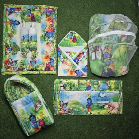 Godadi Wala Baby Bedding Set 9 Pcs Digital Print Combo (0-10)Months (Green)