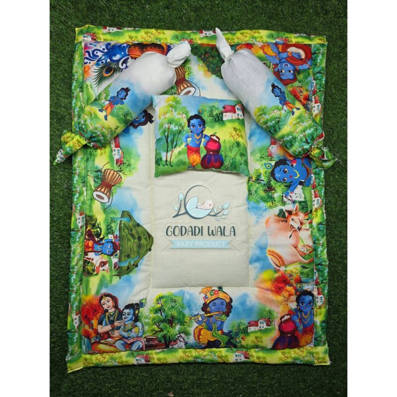 Godadi Wala Baby Bedding Set 9 Pcs Digital Print Combo (0-10)Months (Green) - Image 2