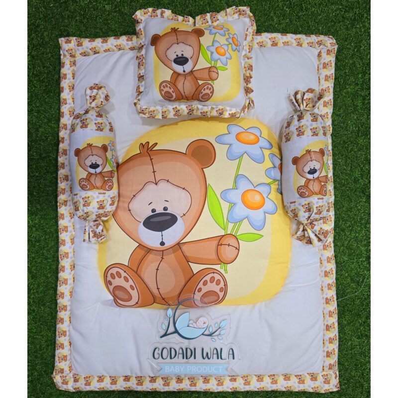 Godadi Wala Baby Bedding Set 9 Pcs Digital Print Combo (0-10)Months (Teddy Bear With Flower) - Image 2