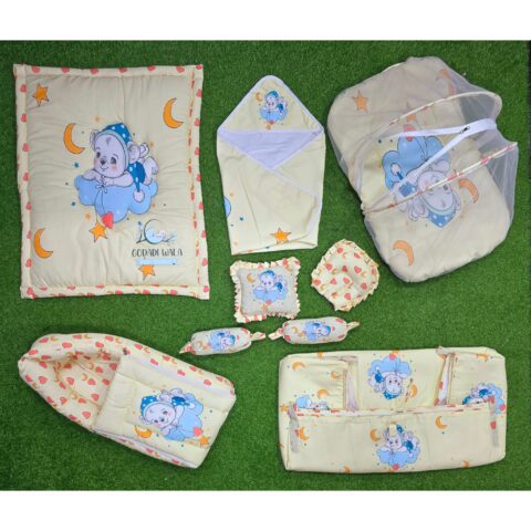 Godadi Wala Baby Bedding Set 9 Pcs Digital Print Combo (0-10)Months (Night Daglo With Star)