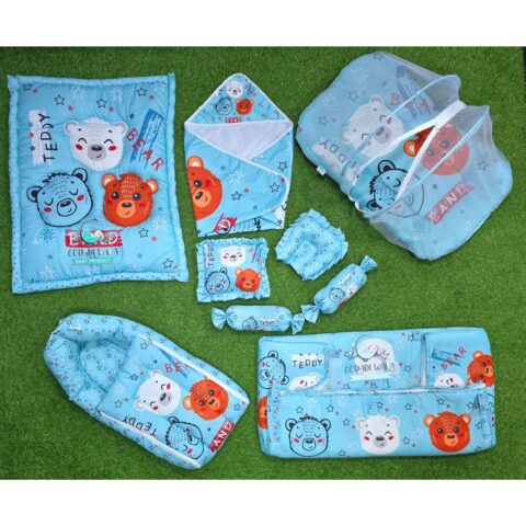 Godadi Wala Baby Bedding Set 9 Pcs Digital Print Combo (0-10)Months (3 Teddy Bear)