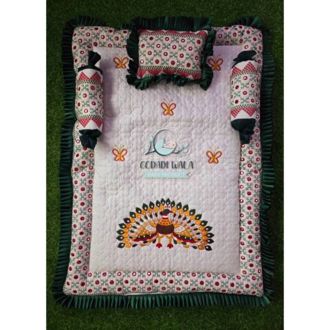 GODADI WALA baby Embroidery 4 Pcs Square Godadi Set (Morpankh) (green)