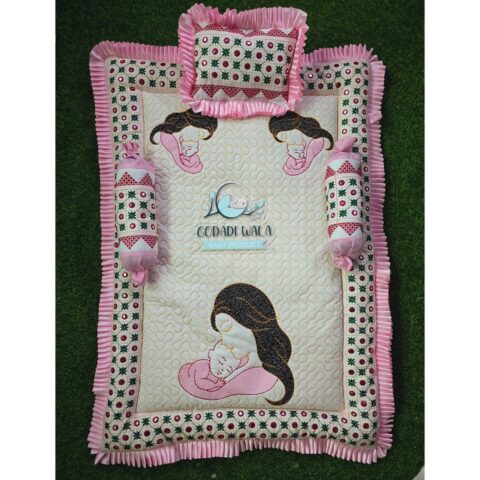 GODADI WALA baby Embroidery 4 Pcs Square Godadi Set (Mom-Son) (pink)